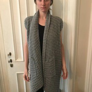 Bulky Long Soft Open Sweater Vest, Medium; Les Petites Collection; Gray Vintage